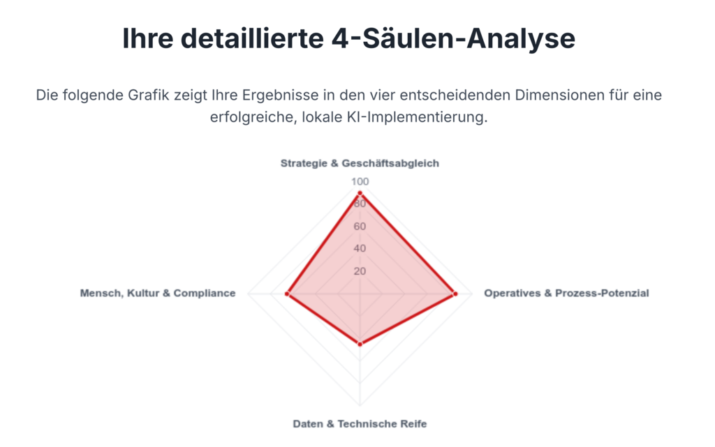 Beispiel eines rzfz.ai Quick-Check-Reports — die detaillierte 4-Säulen-Analyse